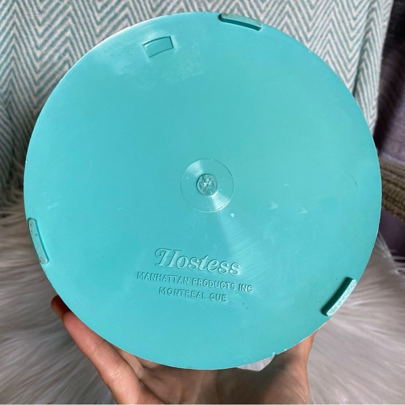 Vintage 60s Mod Hostess Floral Teal Trash Can Bin Scalloped Blue Flower Power - Picture 5 of 11